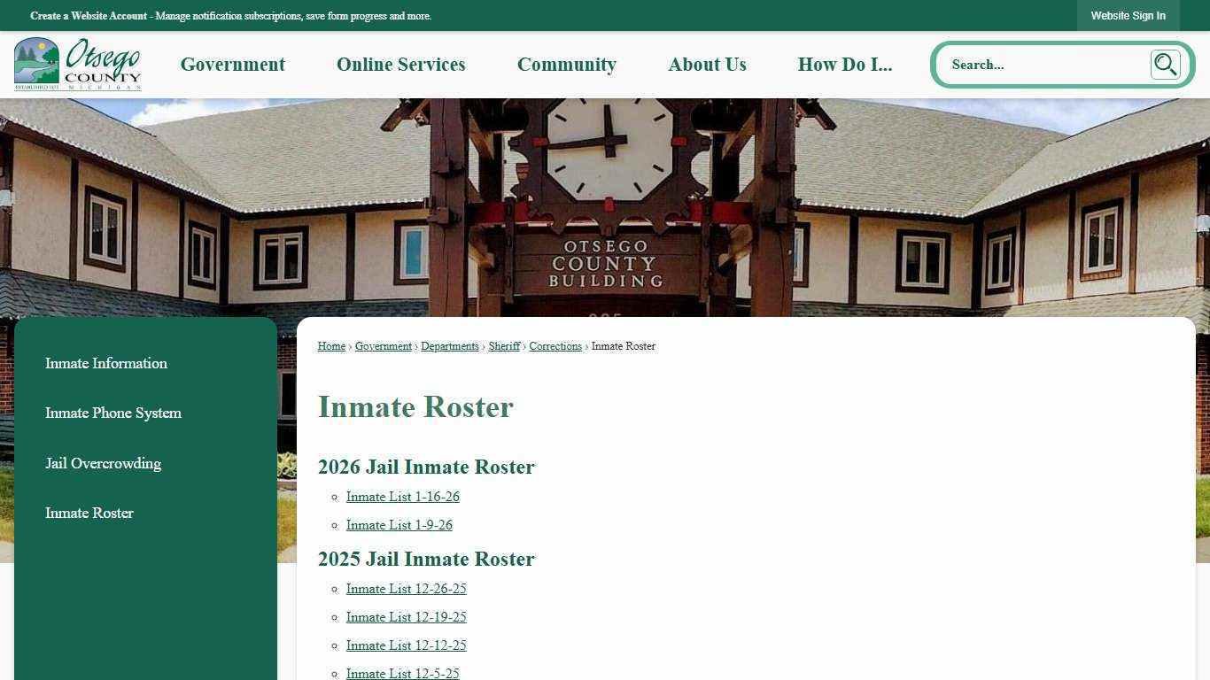 Inmate Roster | Otsego County, MI