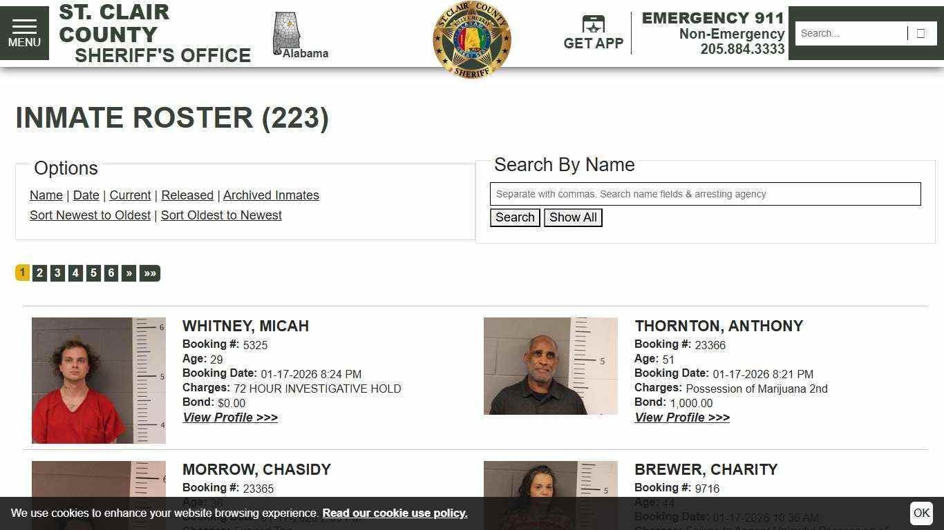 Inmate Roster | St. Clair County Sheriff's Office | Sort Booking Time - Descending | Page 1